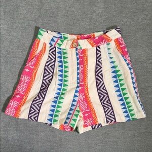 NWT En Crème Retro Pleated Fully Lined Cotton Pineapple Vacation Short 3" Inseam